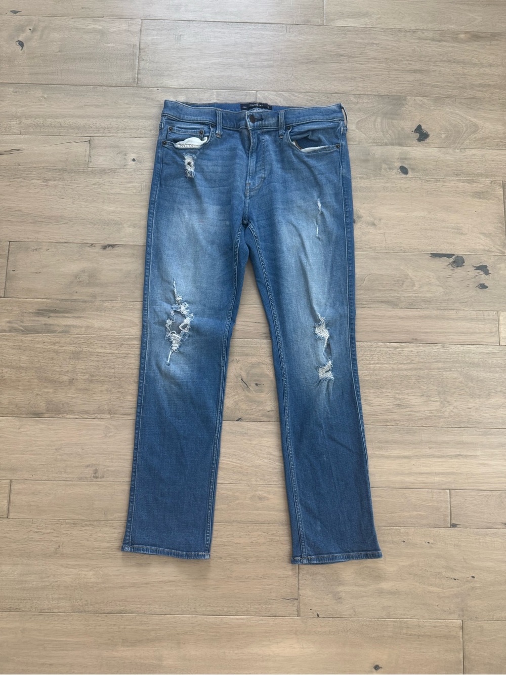 Hollister Straight Distressed Blue Denim Jeans